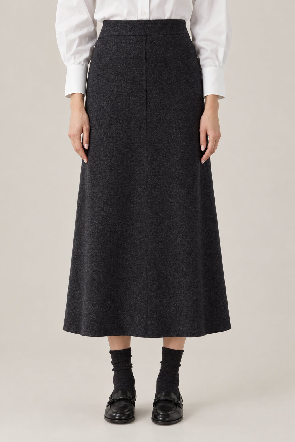 BRUNELLO CUCINELLI WOMEN'S DARK GREY WOOL MIDI SKIRT