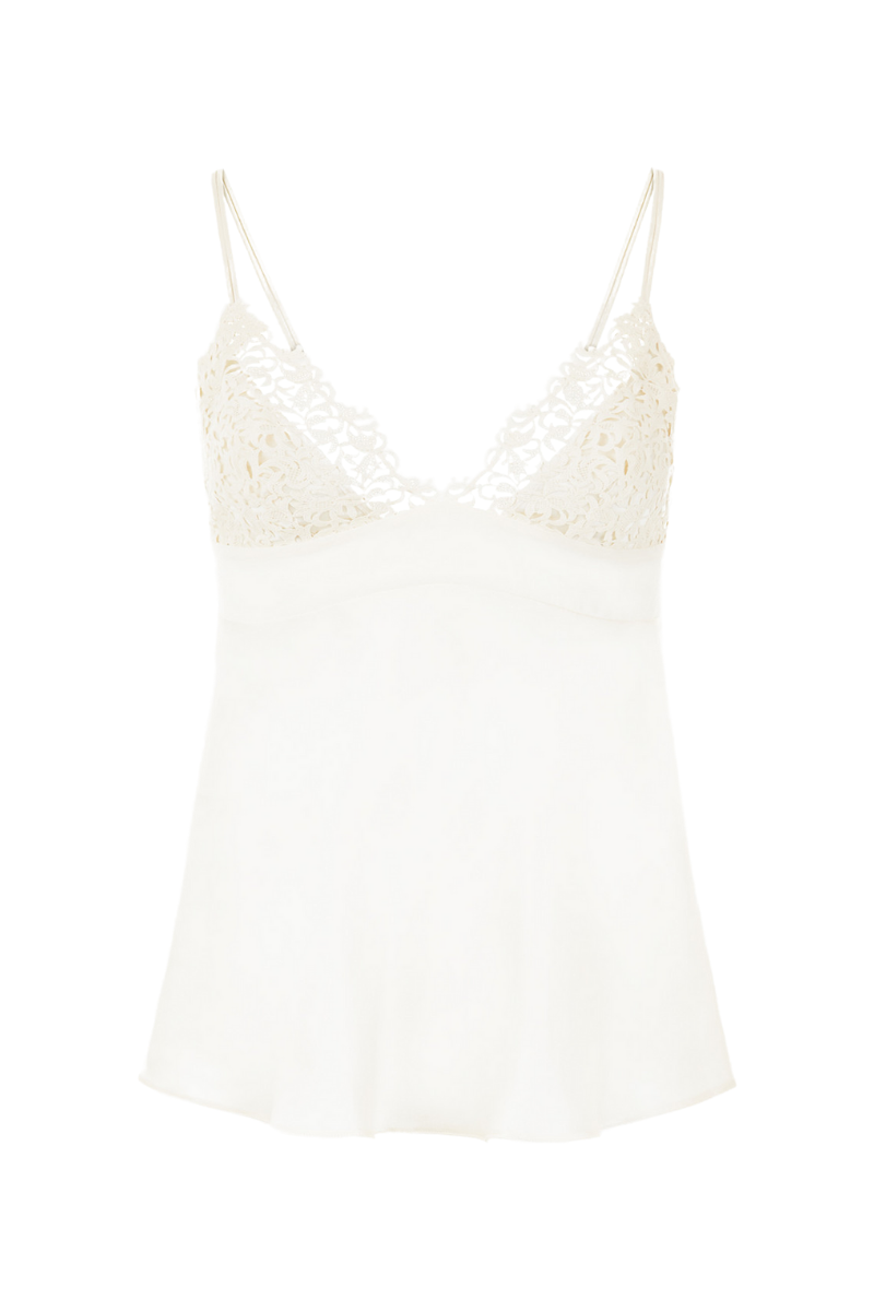 La Perla Petit Macramé Off White Silk Camisole With Macramé