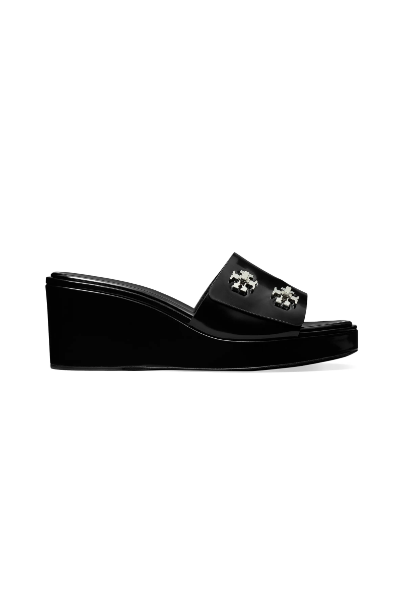 Tory Burch Turnlock Wedge Sandals 60mm in Black Leather