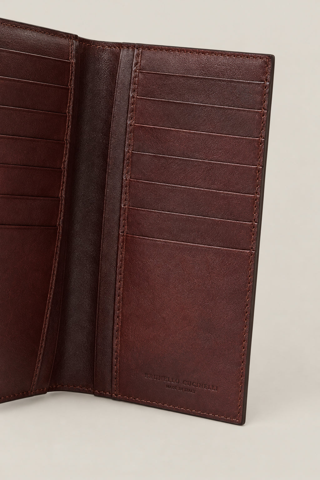 BRUNELLO CUCINELLI MEN'S BURGUNDY LEATHER LONG WALLET