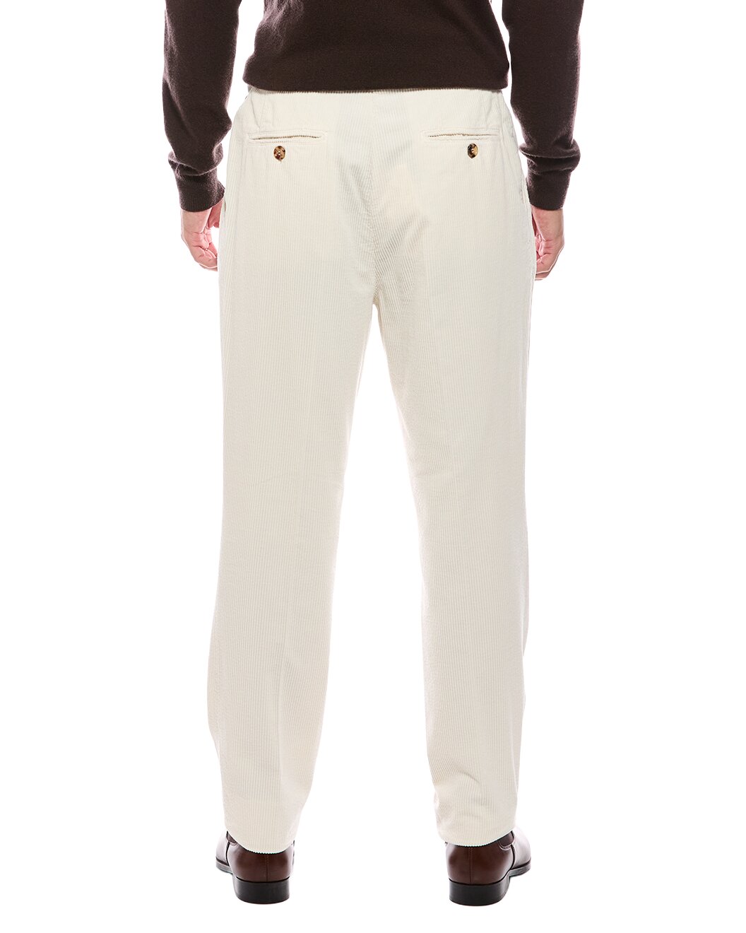 BRUNELLO CUCINELLI MEN'S OFF WHITE PLEATED COTTON TROUSERS