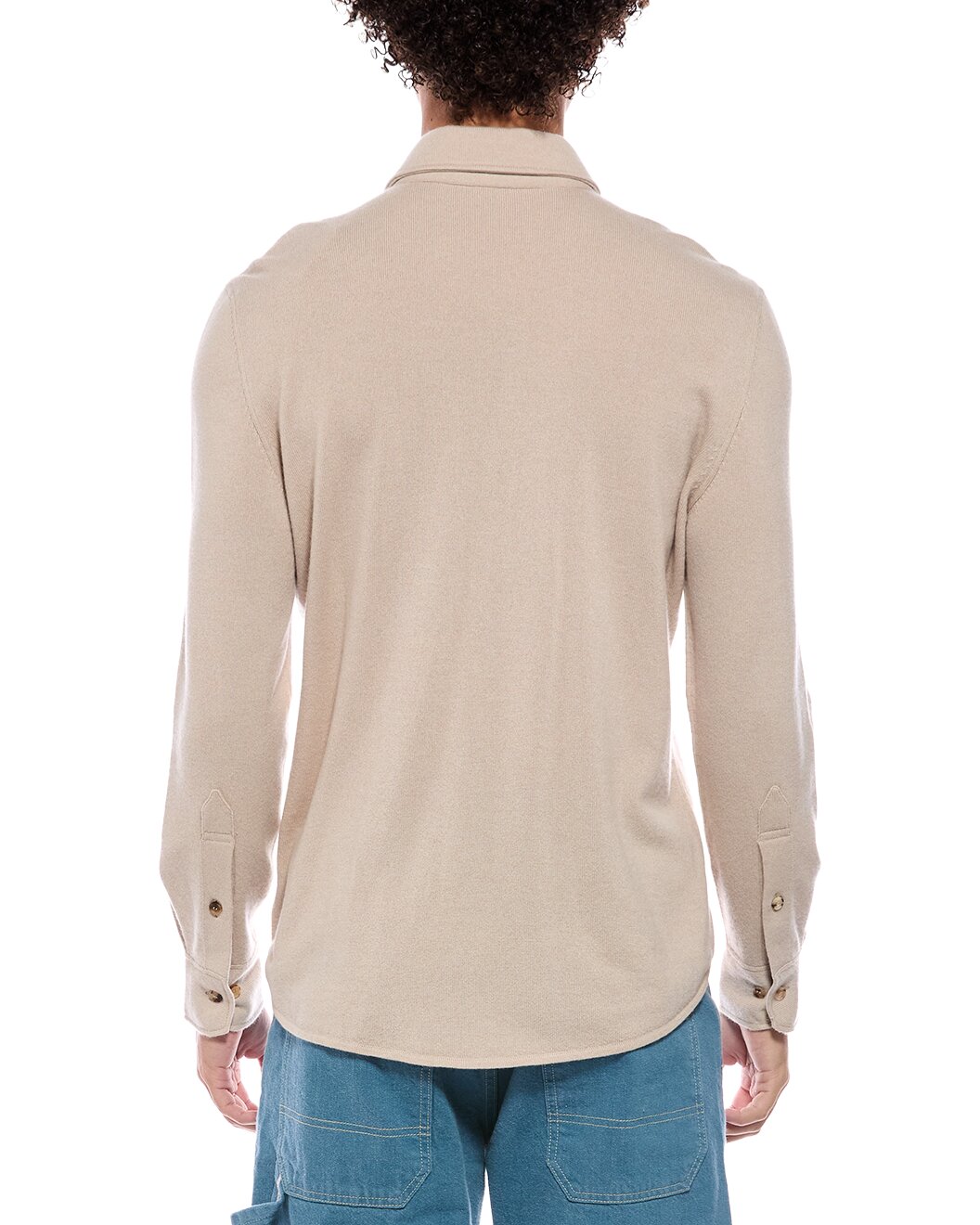 BRUNELLO CUCINELLI MEN'S LIGHT BEIGE WOOL SILK BLEND BUTTON FRONT SHIRT