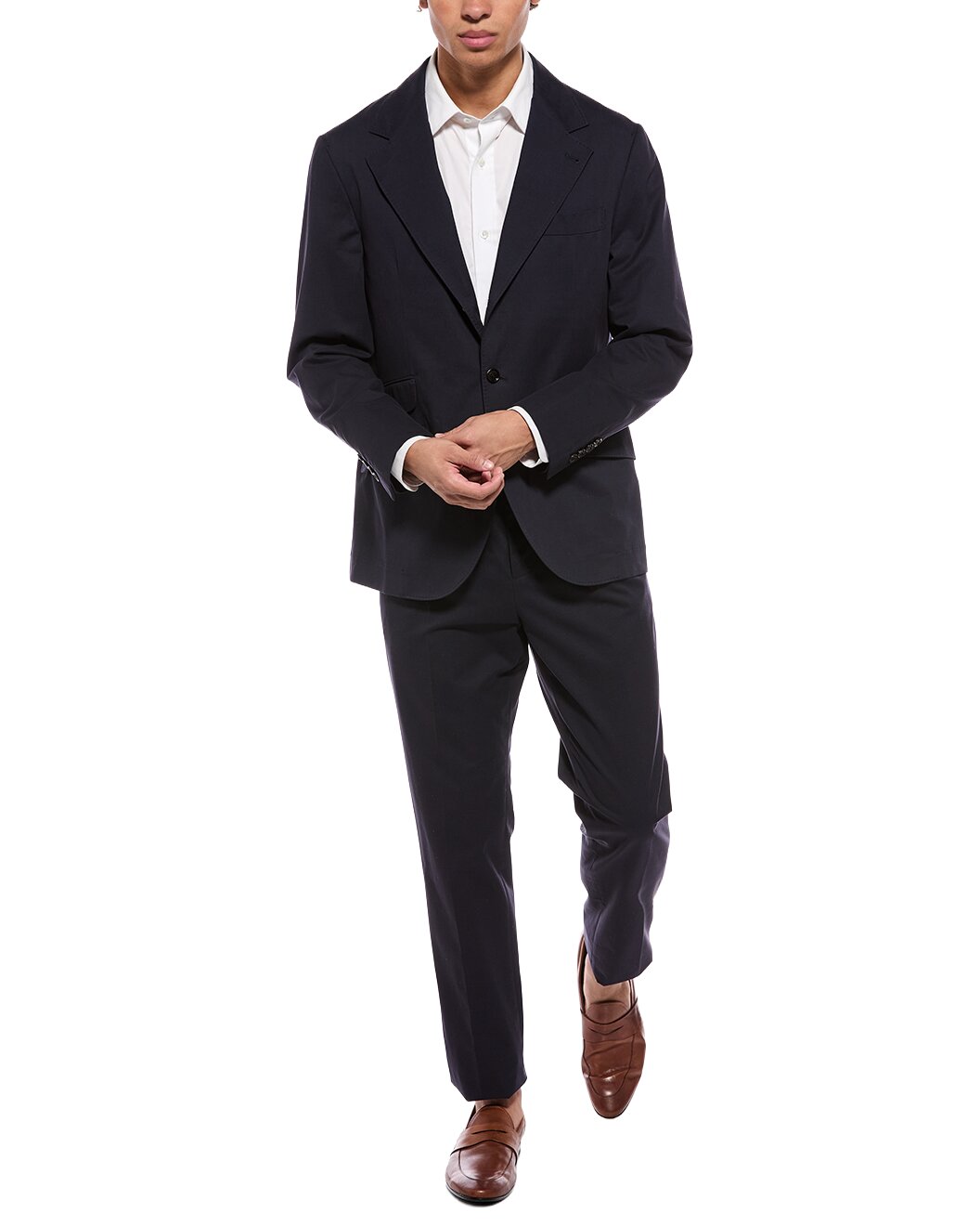 BRUNELLO CUCINELLI MEN'S NAVY COTTON WOOL BLEND SUIT