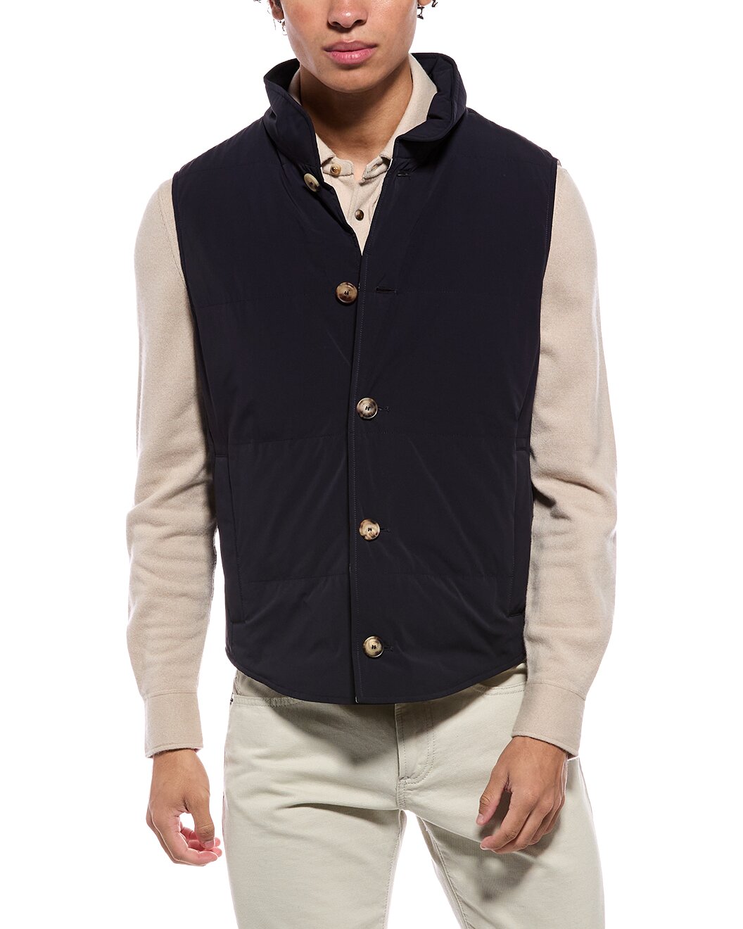 BRUNELLO CUCINELLI MEN'S NAVY BUTTON FRONT VEST