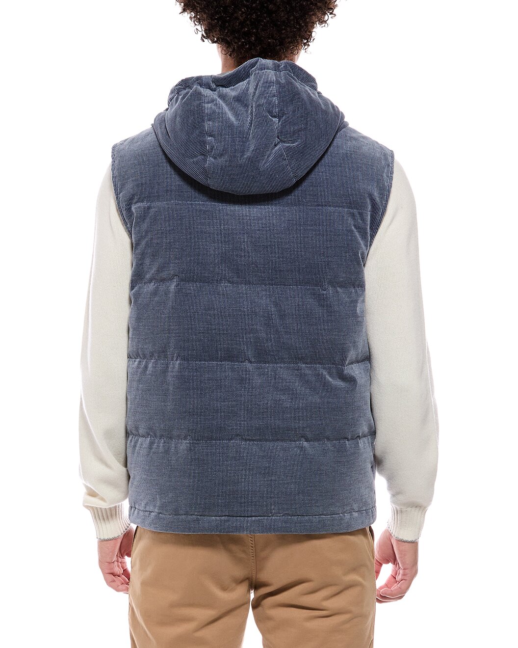 BRUNELLO CUCINELLI MEN'S DENIM COTTON WOOL HOODED VEST
