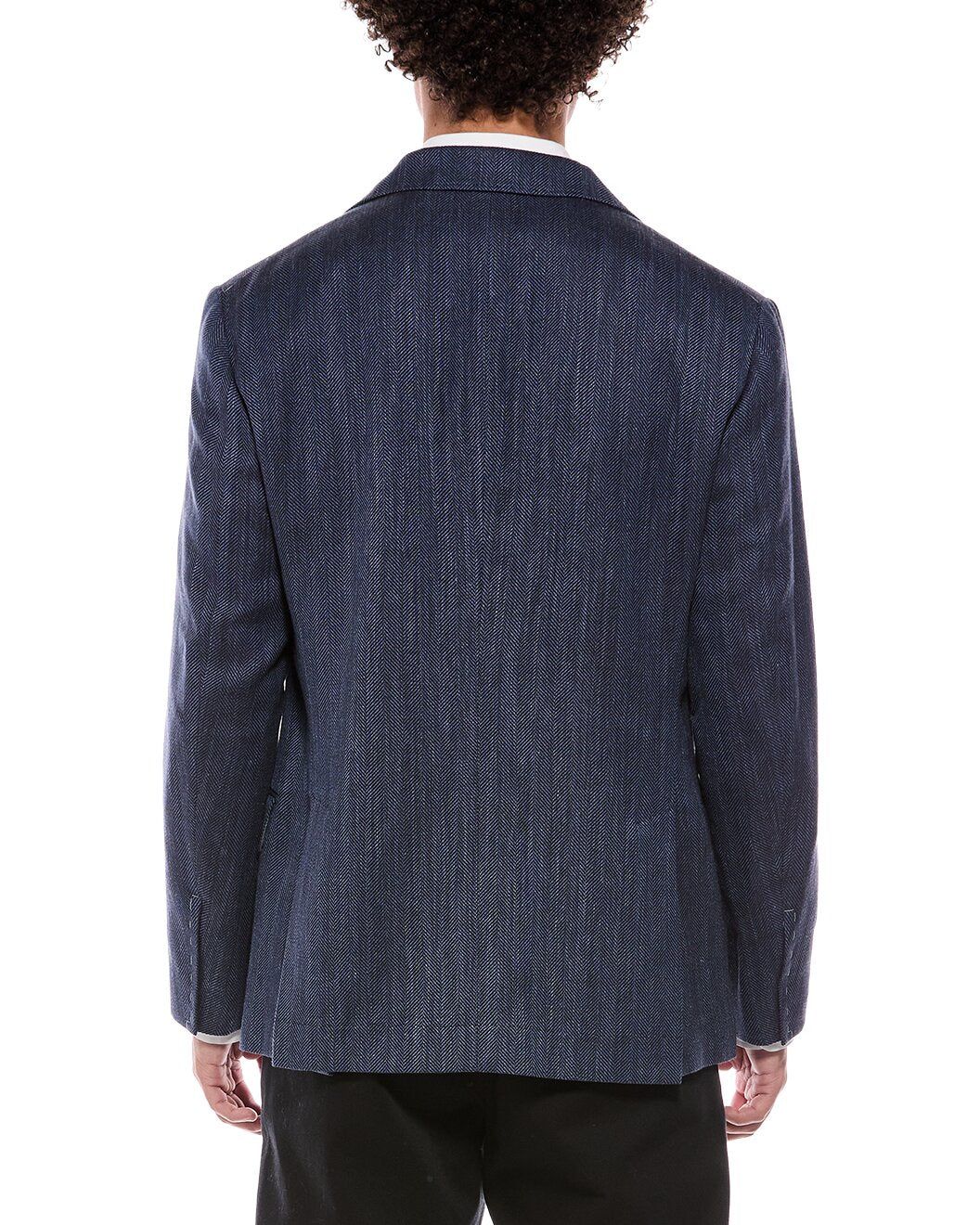BRUNELLO CUCINELLI MEN'S DENIM WOOL SILK LINEN HERRINGBONE JACKET