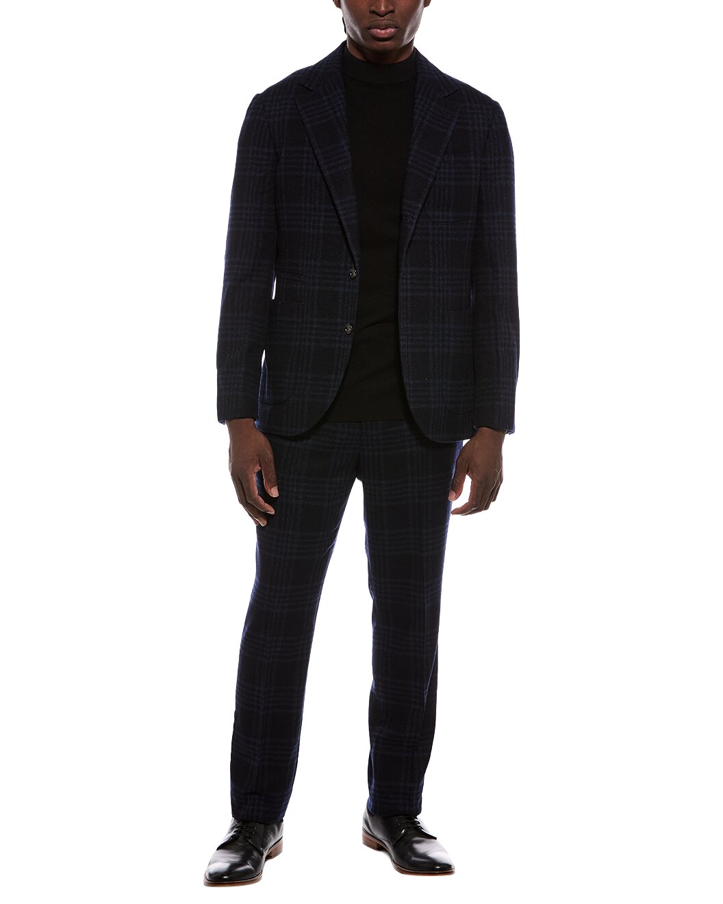 BRUNELLO CUCINELLI MEN'S NAVY WOOL SILK BLEND CHECKED SUIT