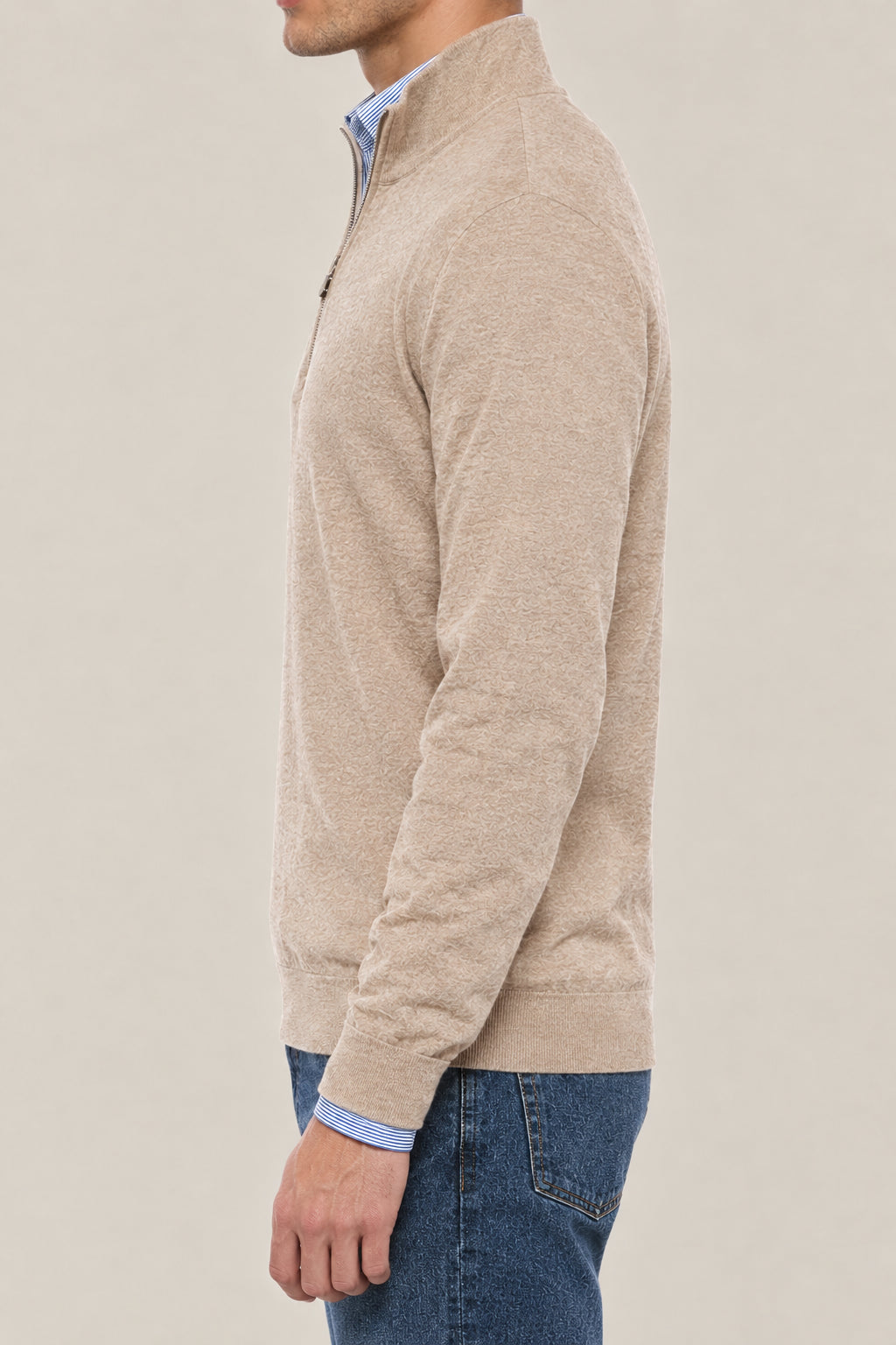 BRUNELLO CUCINELLI MEN'S BROWN WOOL HALF ZIP SWEATER