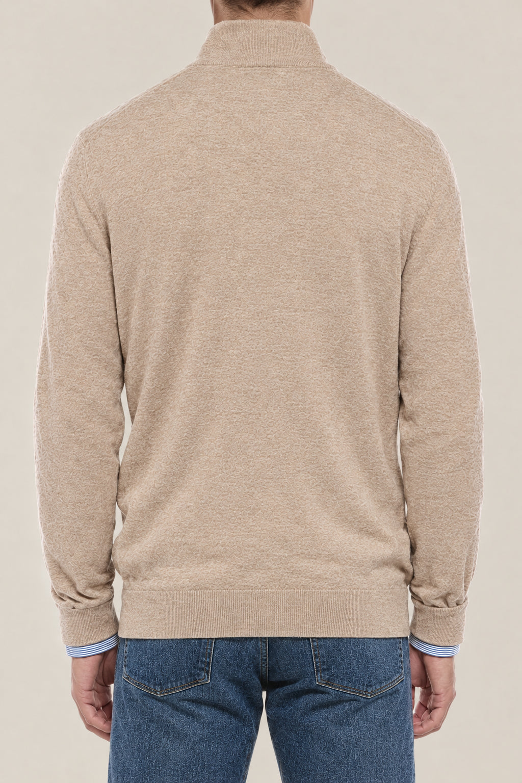 BRUNELLO CUCINELLI MEN'S BROWN WOOL HALF ZIP SWEATER