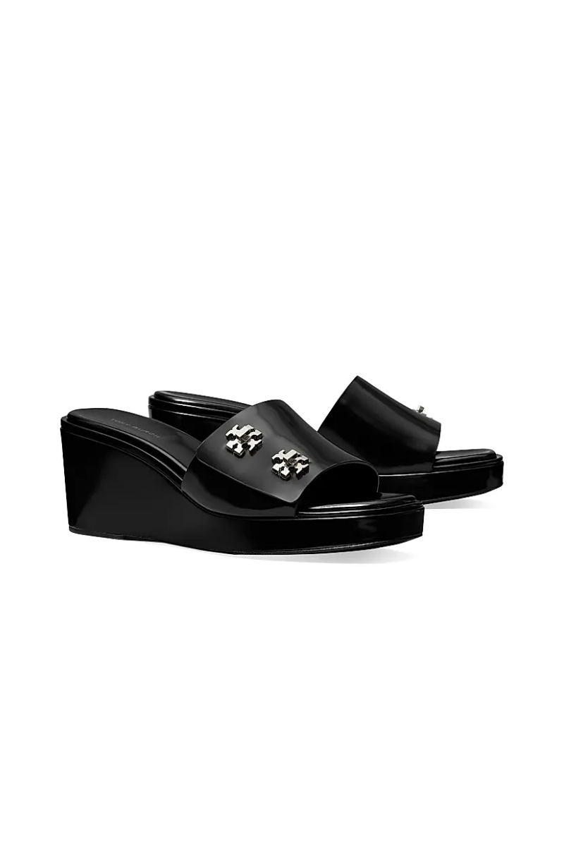 Tory Burch Turnlock Wedge Sandals 60mm in Black Leather
