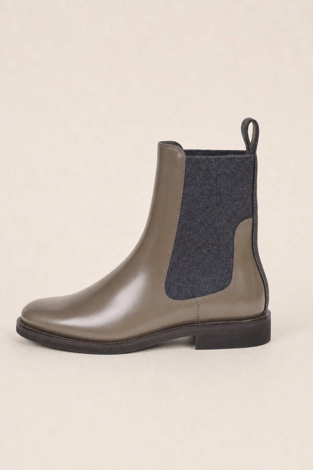 BRUNELLO CUCINELLI WOMEN'S MUD LEATHER ANKLE BOOTS