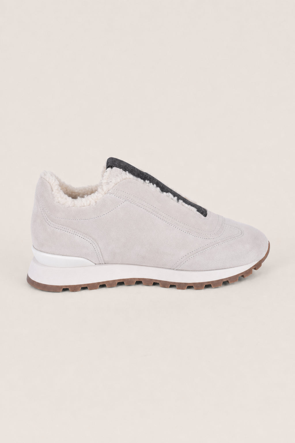 BRUNELLO CUCINELLI WOMEN'S QUARZO SUEDE SHEARLING LINED SLIP ON SHOES