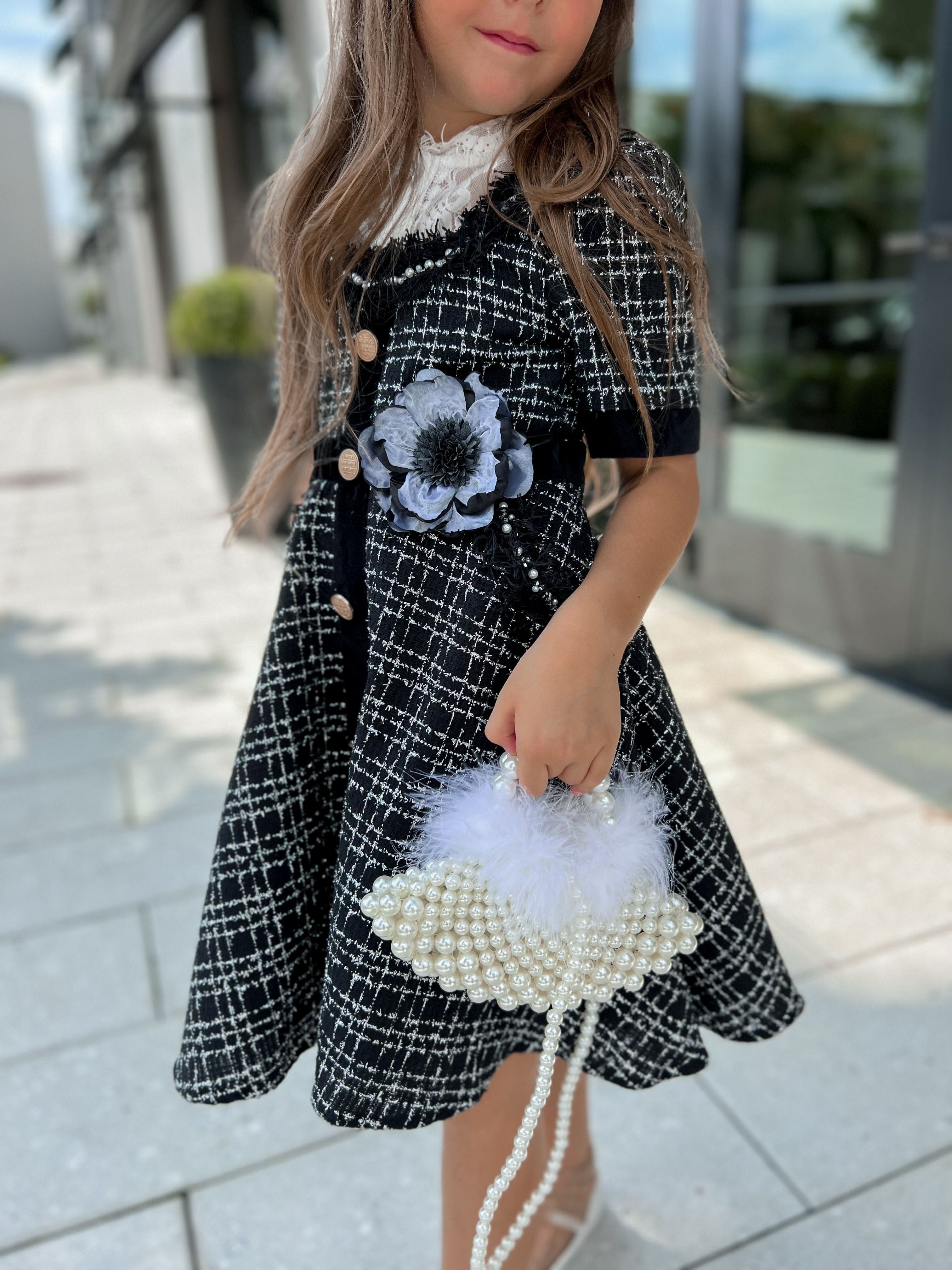 Alex Black Flower Tie With Flower Tassels - Petite Maison Kids