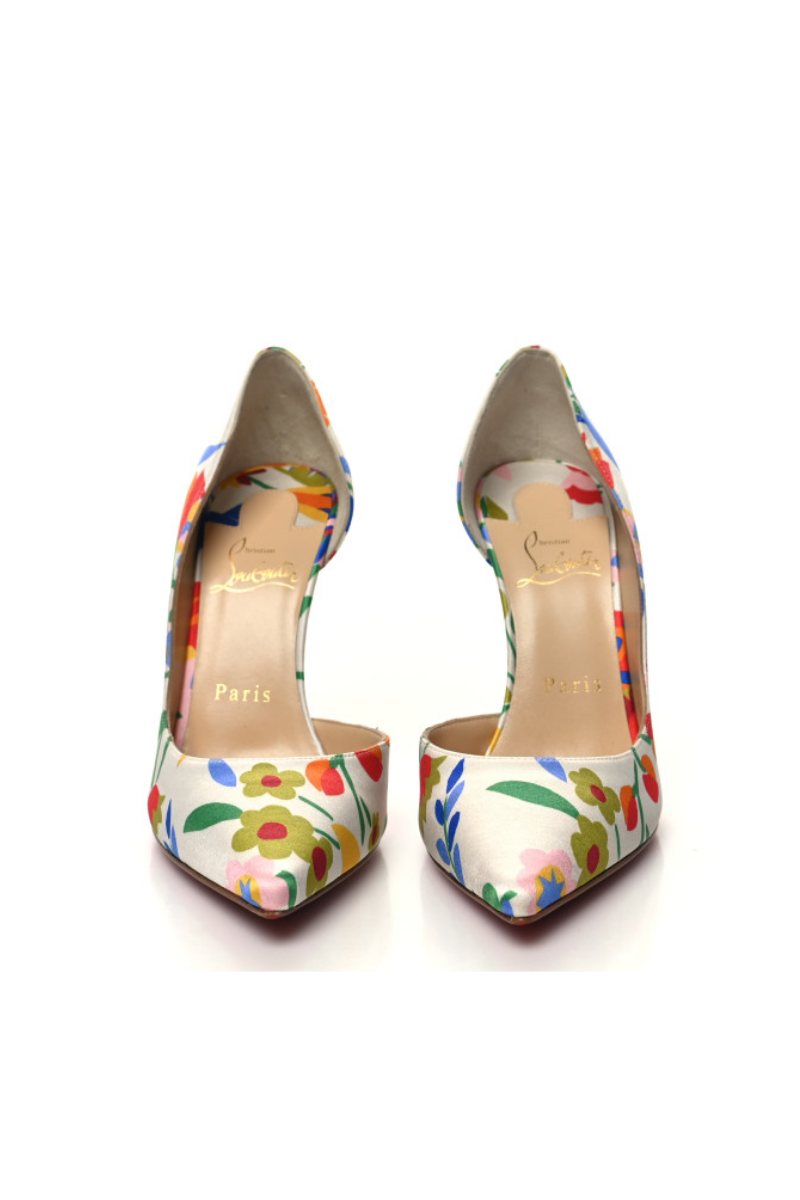 Christian Louboutin White Multicolor Crepe Floral Iriza 100 Pumps