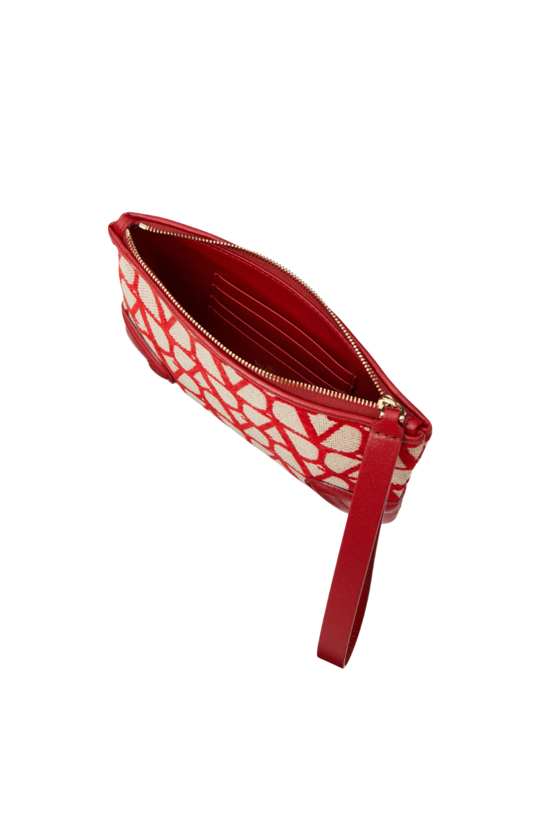Valentino Garavani Toile Iconographe Canvas and Leather Pouch In Red
