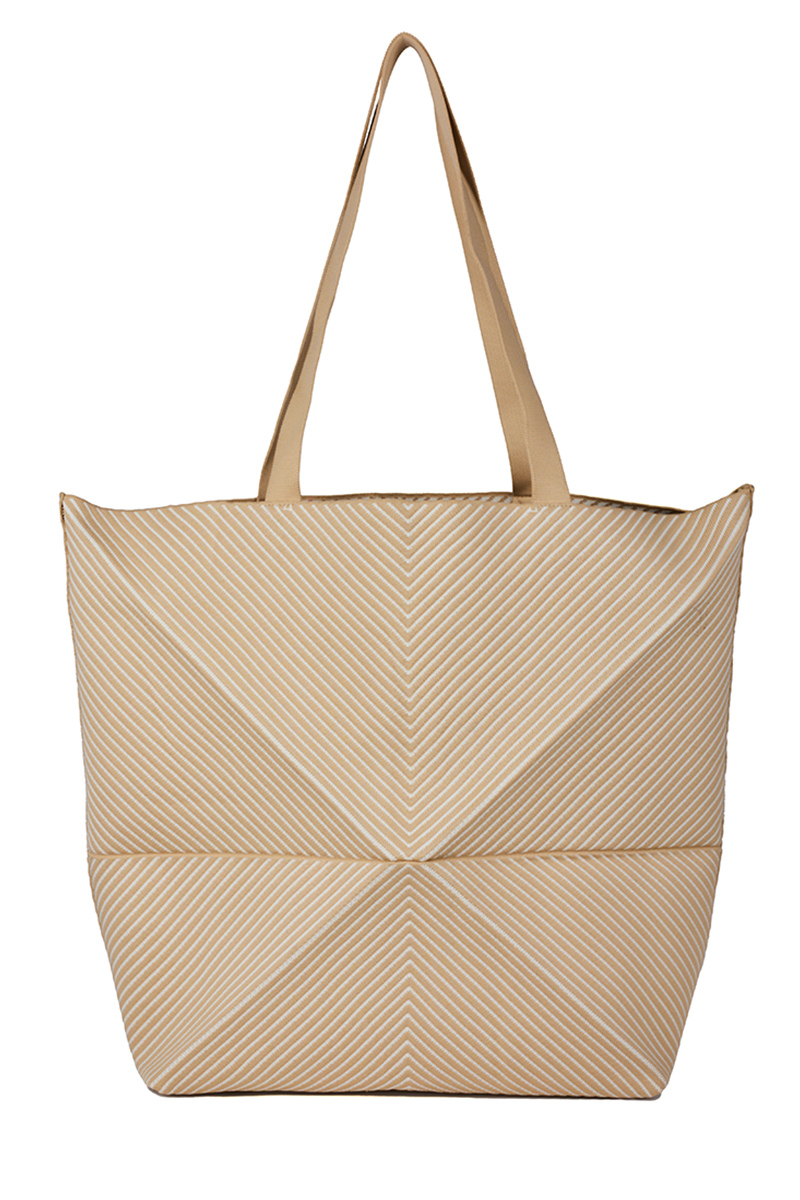 Max Simple Foldable Knit Big Bag-Beige/White