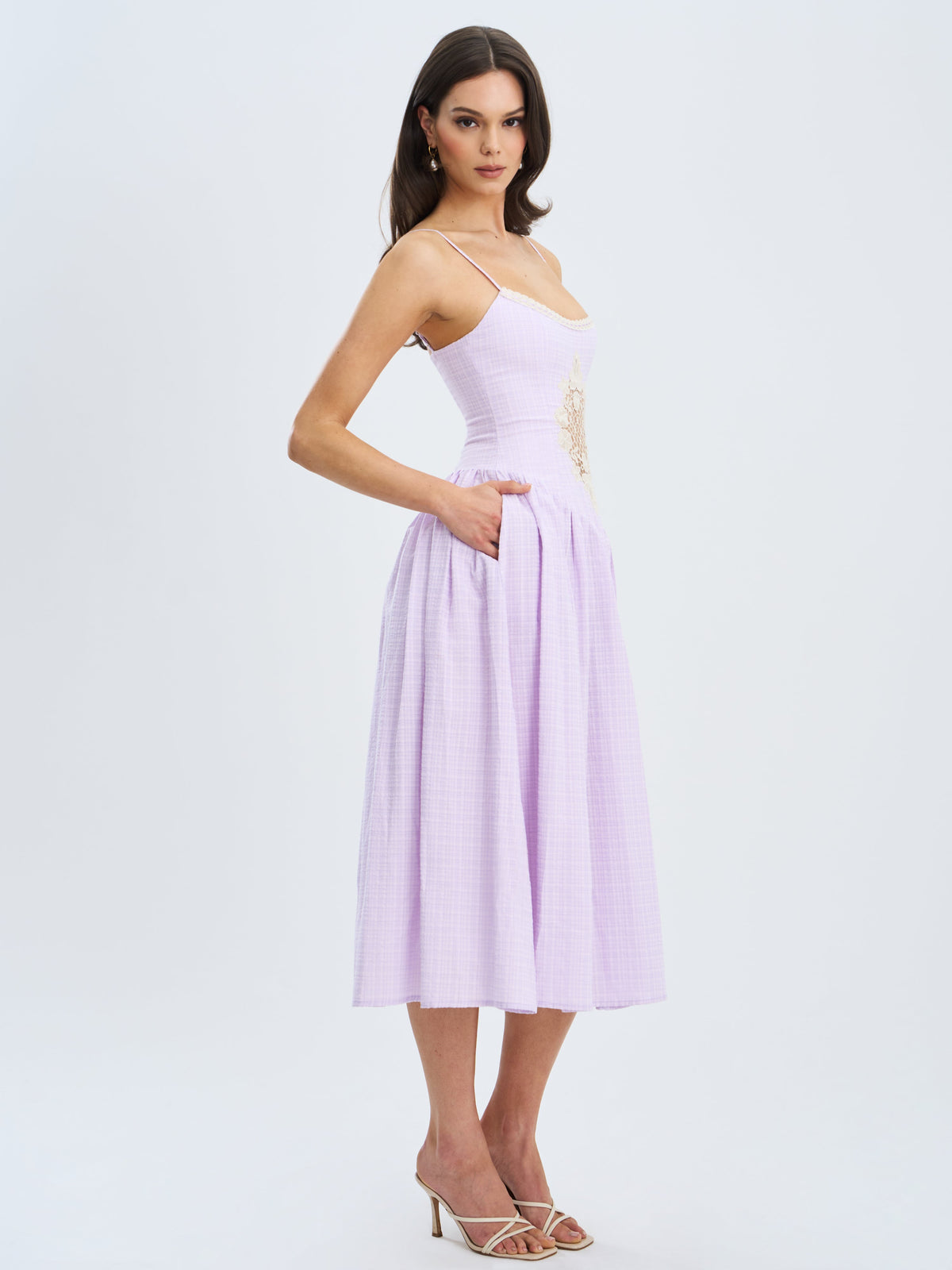 Jaclyn Lavender Lace Trim Cutout Seersucker Midi Dress (Archive Sale)