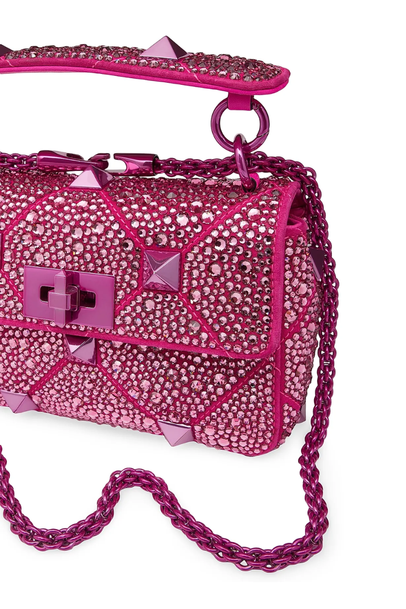 Valentino Roman Stud Small Embellished Shoulder Bag In Pink