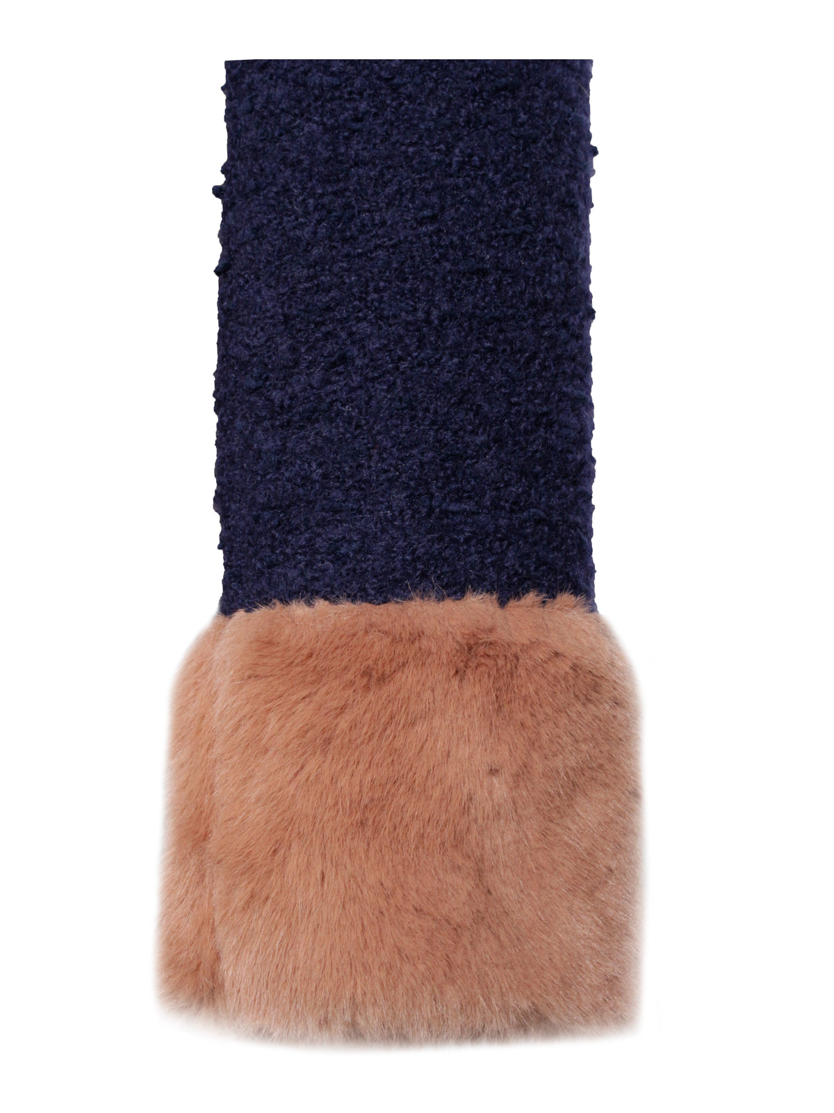 Wava Navy Blue Double Breast Fur Trim Cropped Boucle Wool Jacket (Archive Sale)