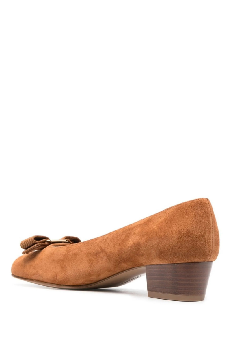 Salvatore Ferragamo Suede Bow - Detail Pumps - Brown 3CM