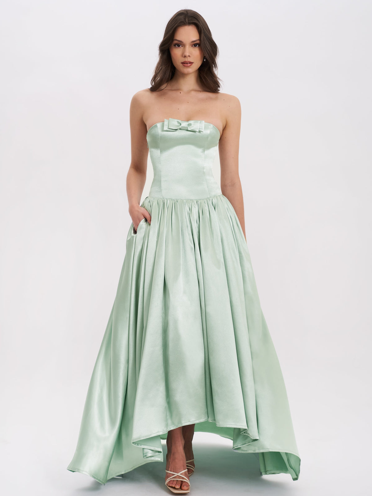 Lael Mint Green Back Button Trailing Gown (Archive Sale)