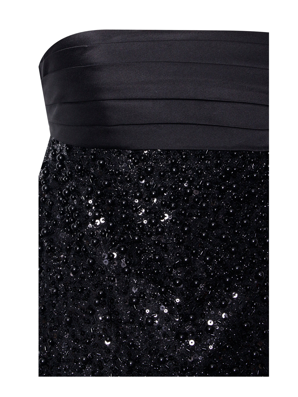 Felina Black Satin Sequin Pearls Beaded Mini Dress (Archive Sale)