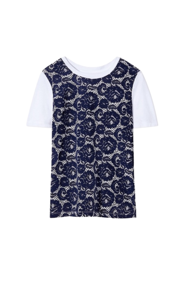 Tory burch velvet lace rose tee