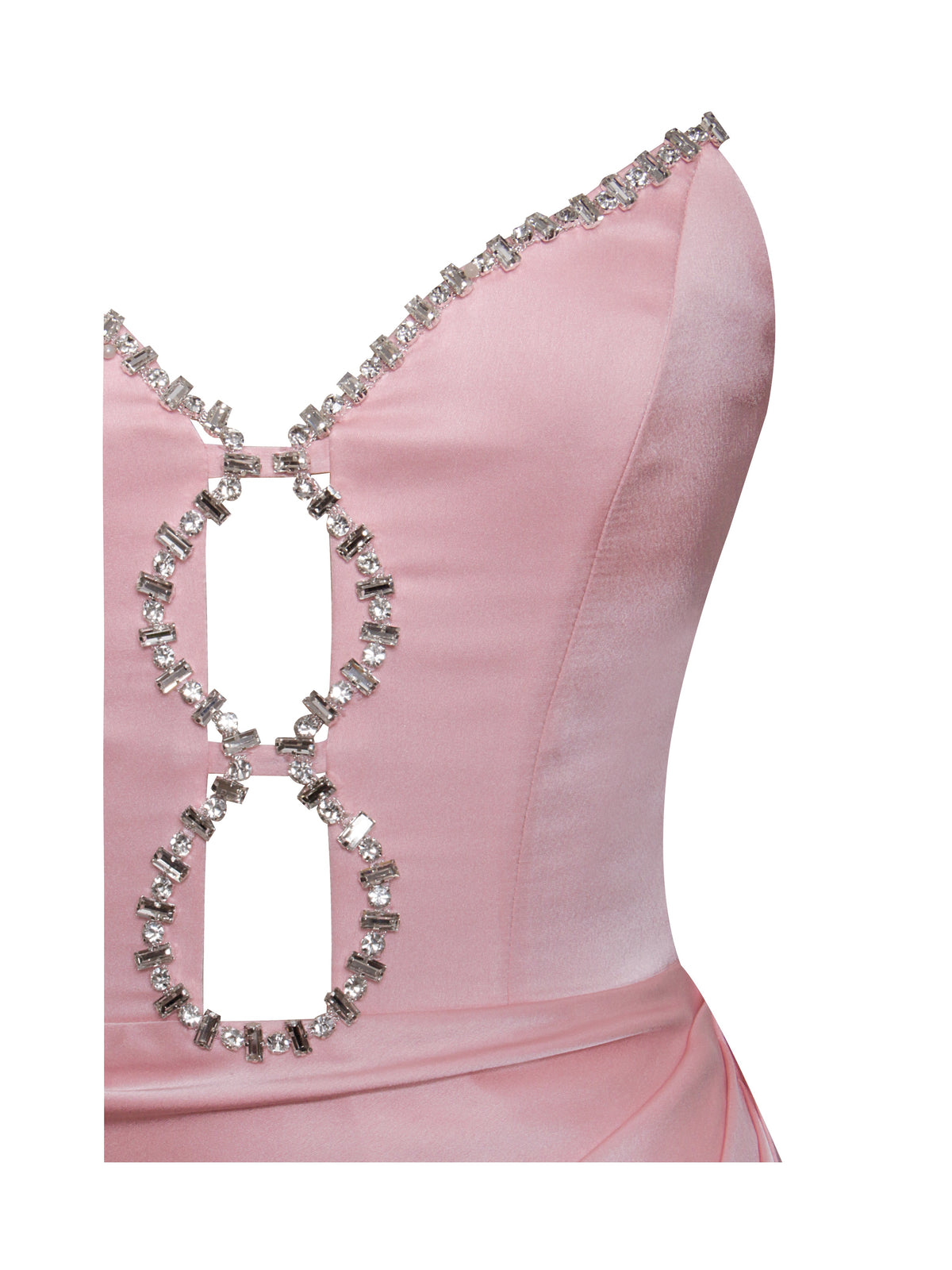 Marilyn Pink Satin Crystal Embellished High Slit Gown (Archive Sale)