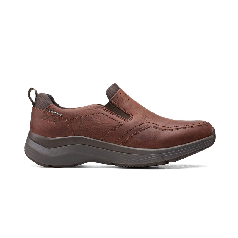 Mens | Clarks Waterproof Slip-On Leather Shoe Brown