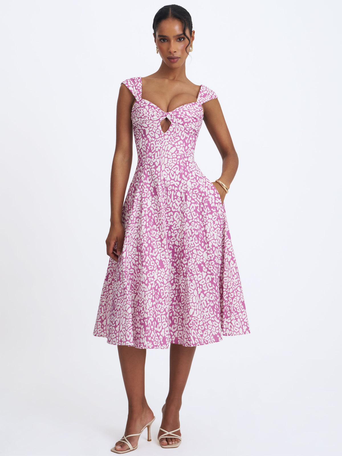Wynonna Mauve Cheetah Linen Keyhole Midi Dress