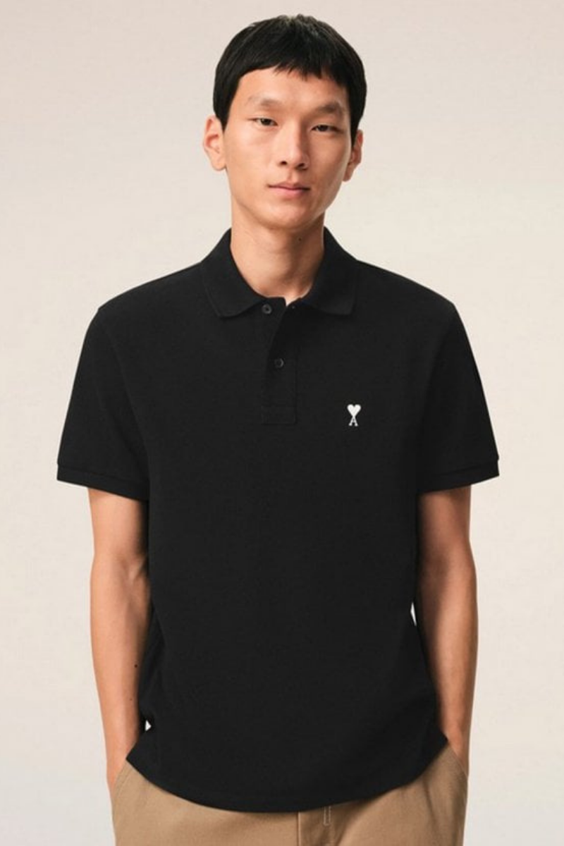 Ami Paris De Coeur Short Sleeves Polo Shirt-Black