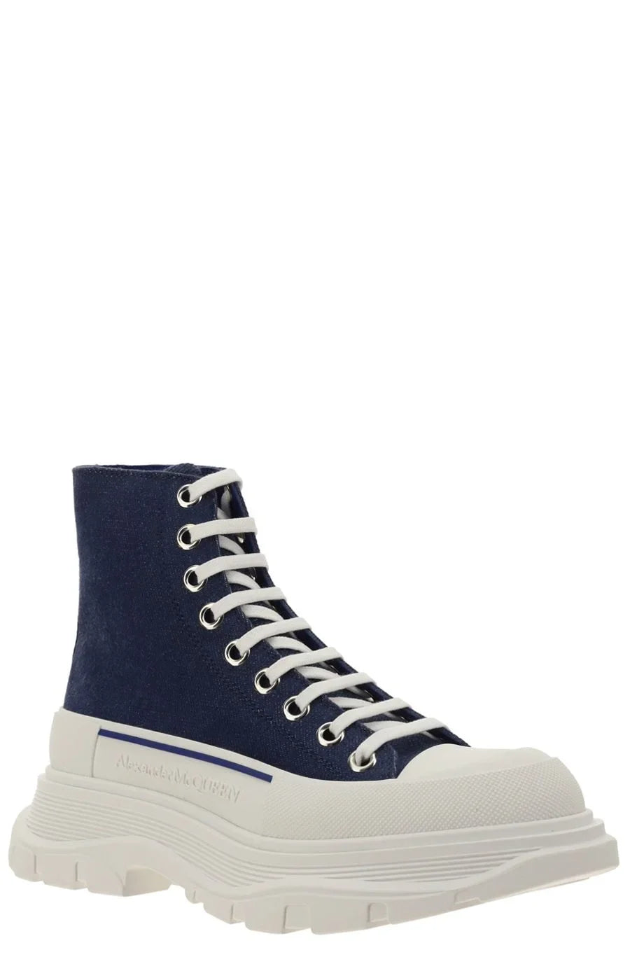 Alexander McQueen Tread Slick Lace-Up Sneaker Boots in Denim
