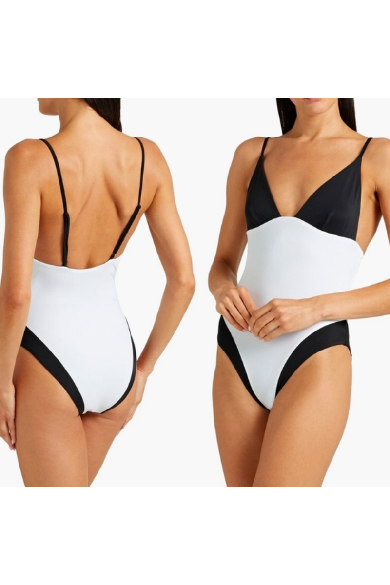 Onia Colorblocked Triangle Onepiece Black and White
