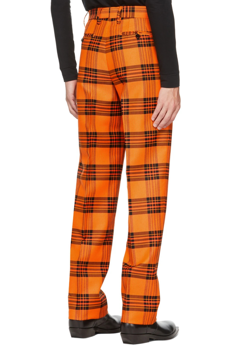 S.R. Studio. La. Ca. Orange & Black Plaid Straight Leg Trousers, back view showcasing distinctive plaid pattern and modern fit.