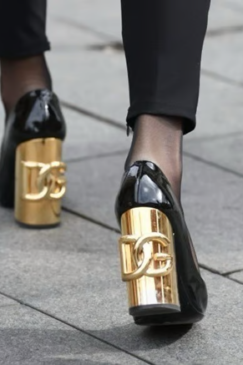 Dolce & Gabbana Black Patent Leather Jackie Block Heel Pumps