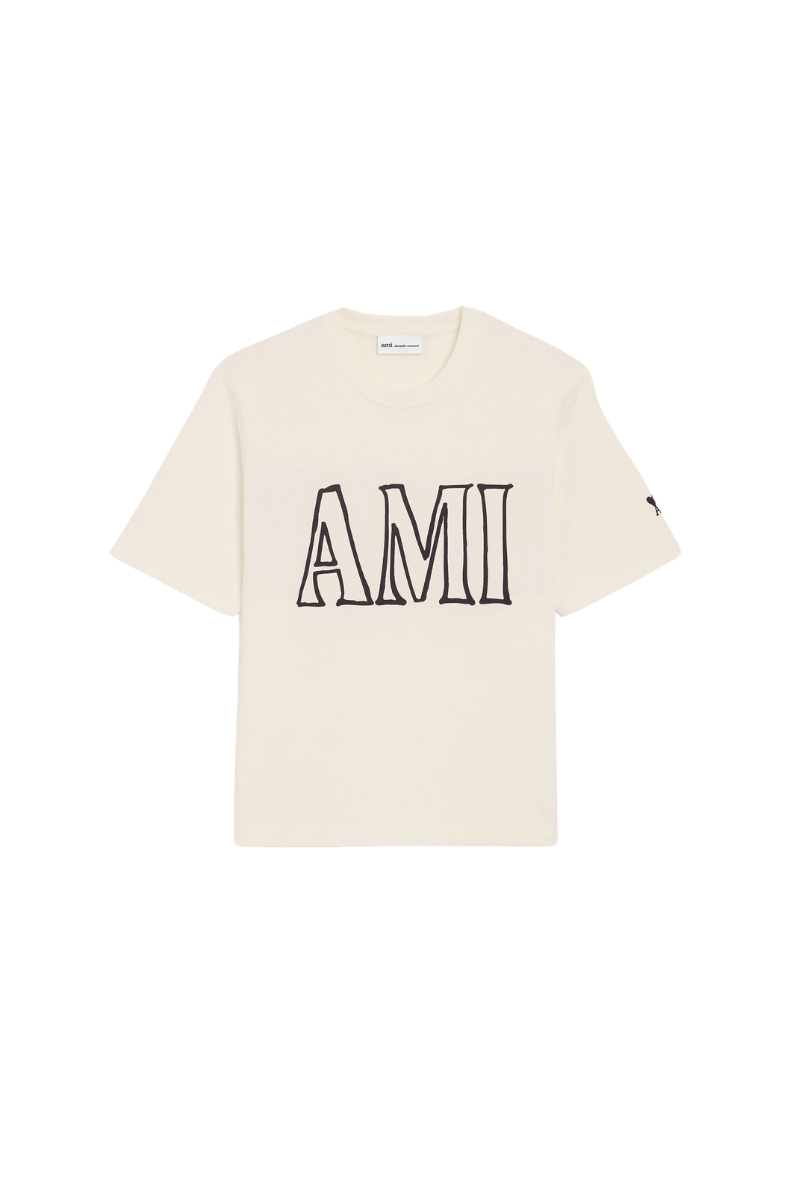 Ami Paris Short Sleeves T-Shirt In Thick Cotton Jersey-White Cream