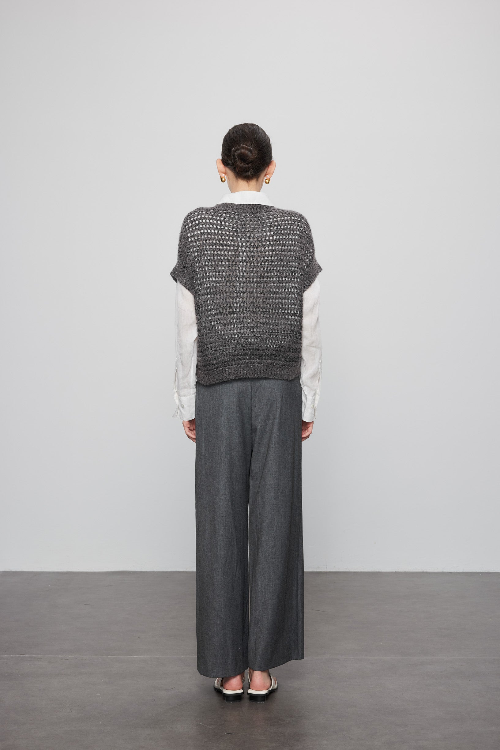Max Simple Hand-Beaded Cashmere Pullover_Melange Grey