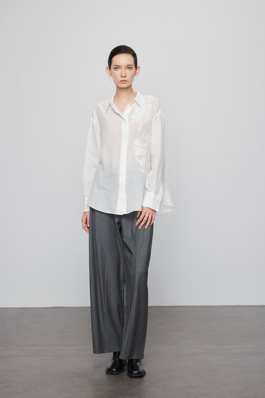 Max Simple Ramie Embroidered Shirt White MSJS250011W
