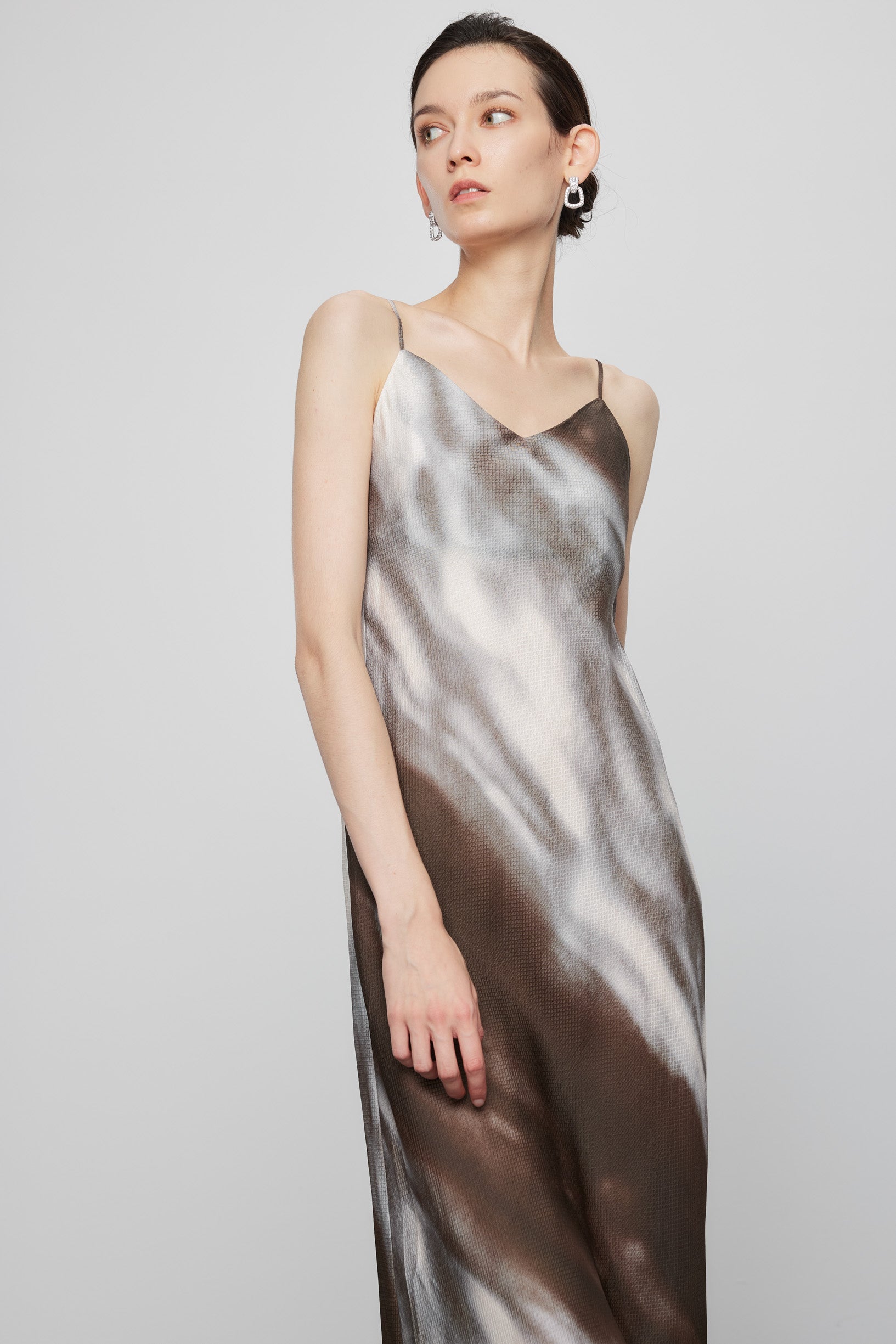 Max Simple Tie-Dyed Silk Slip Dress Mocca