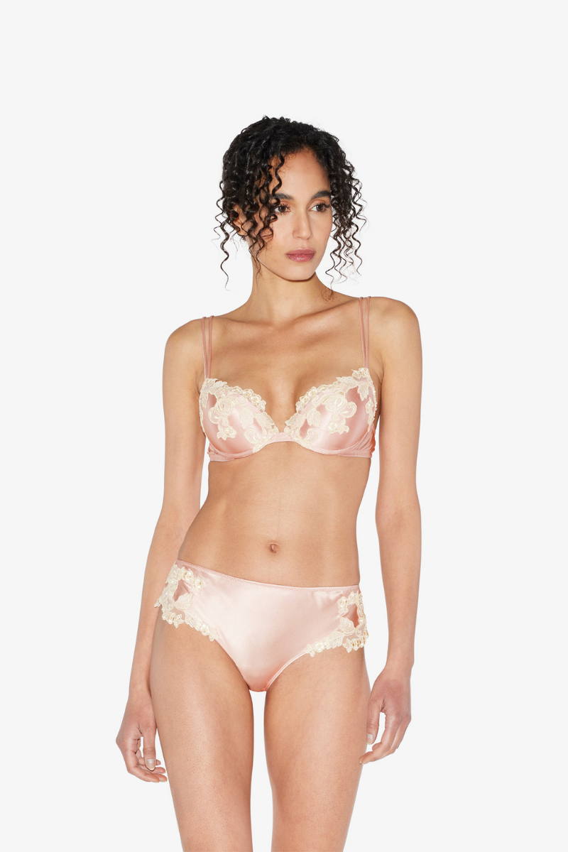 La Perla Pink silk Push-up Bra with frastaglio