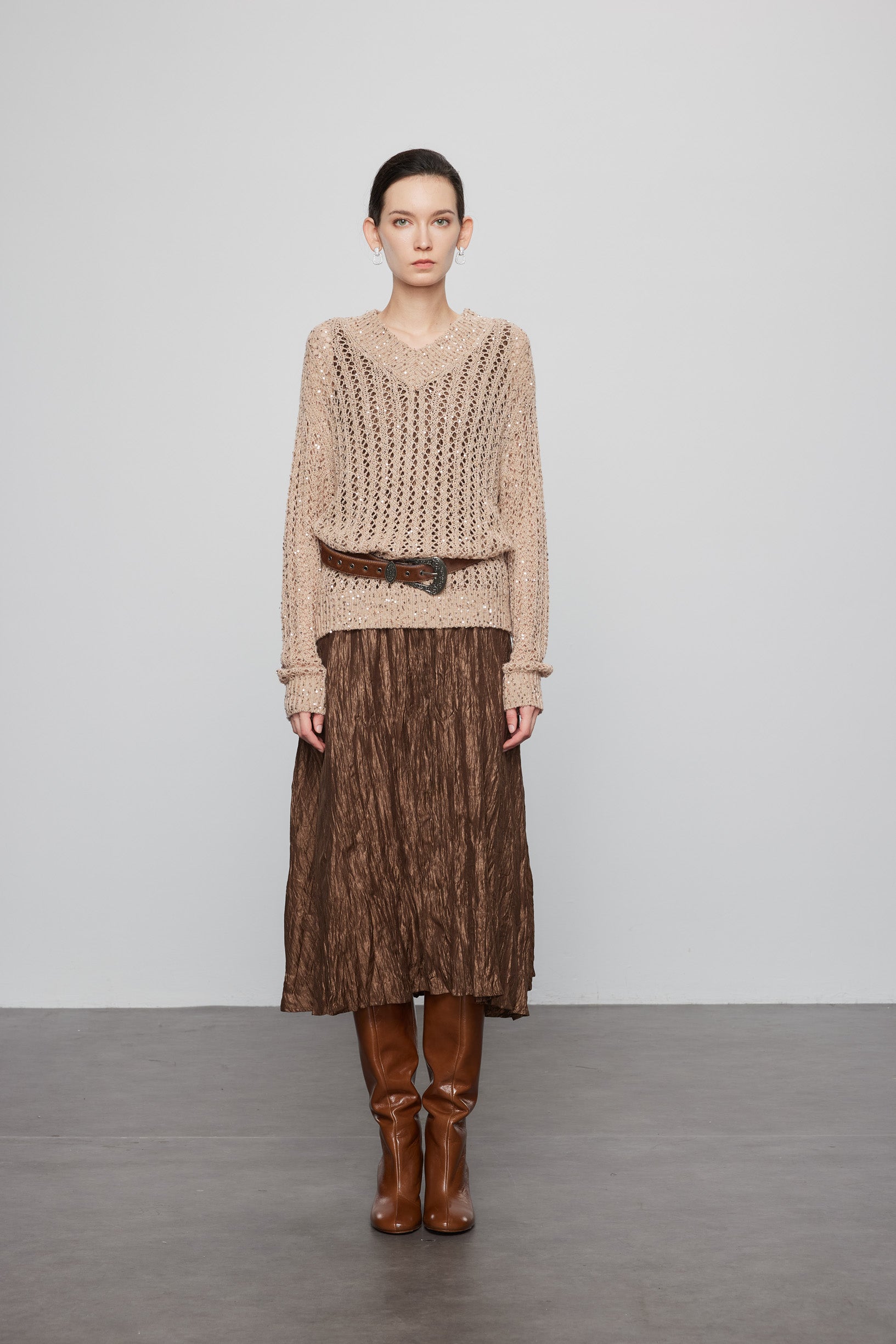 Max Simple Hand-Beaded Cashmere Pullover_Gold