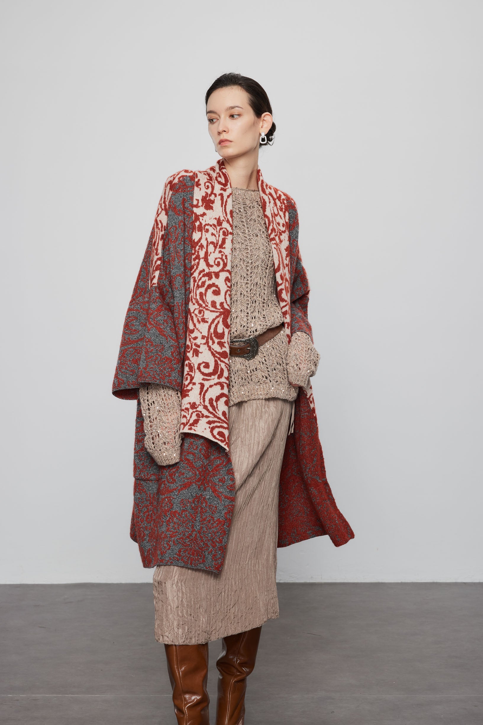 Max Simple Ethnic-Inspired Cashmere Coat
_Red