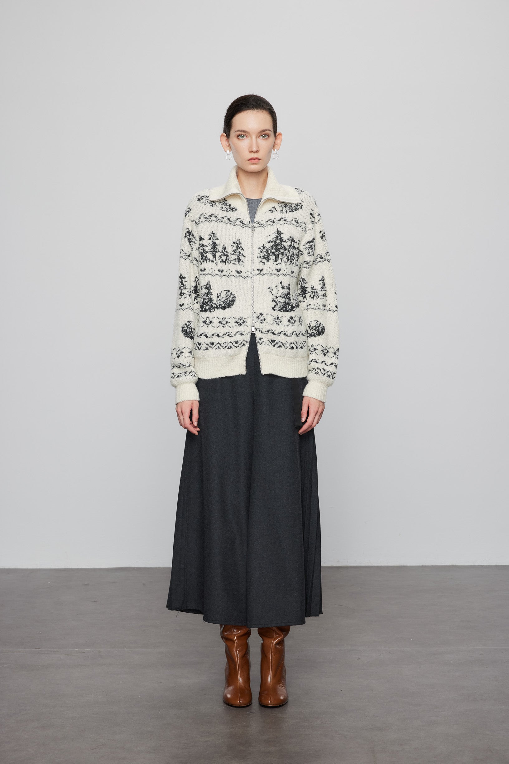 Max Simple Nordic Knit Cashmere Cardigan_White