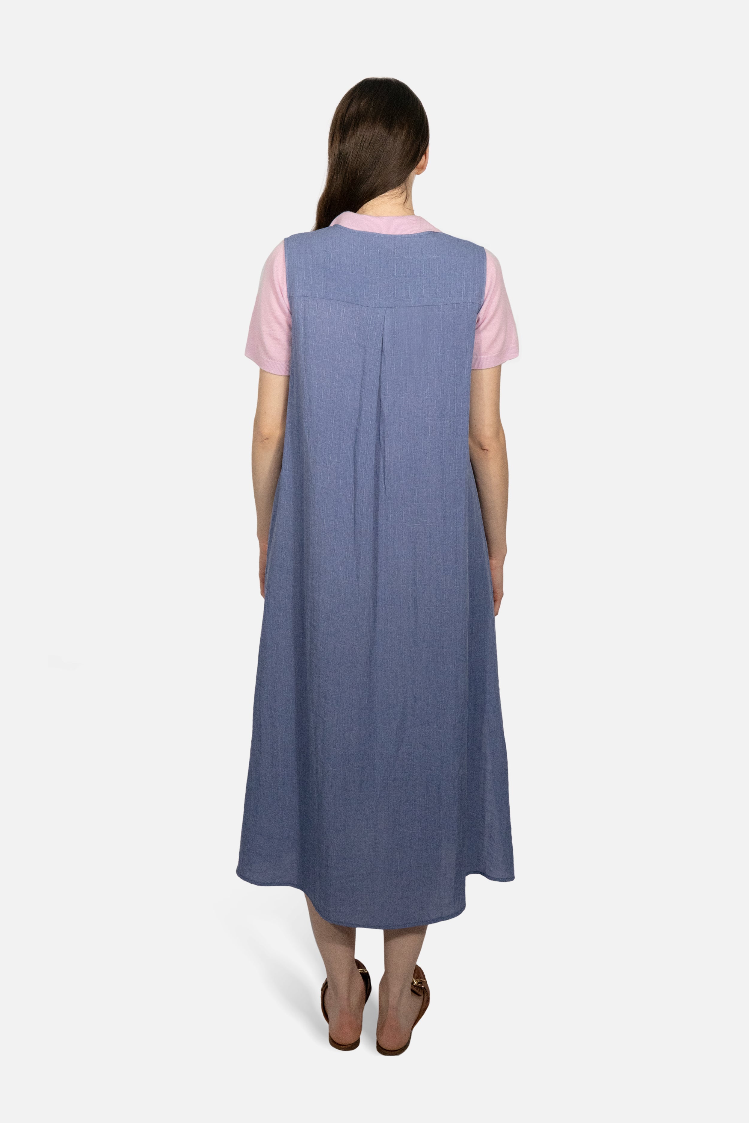 Drift Linen Button Midi Dress in Slate Blue - Du & Berry