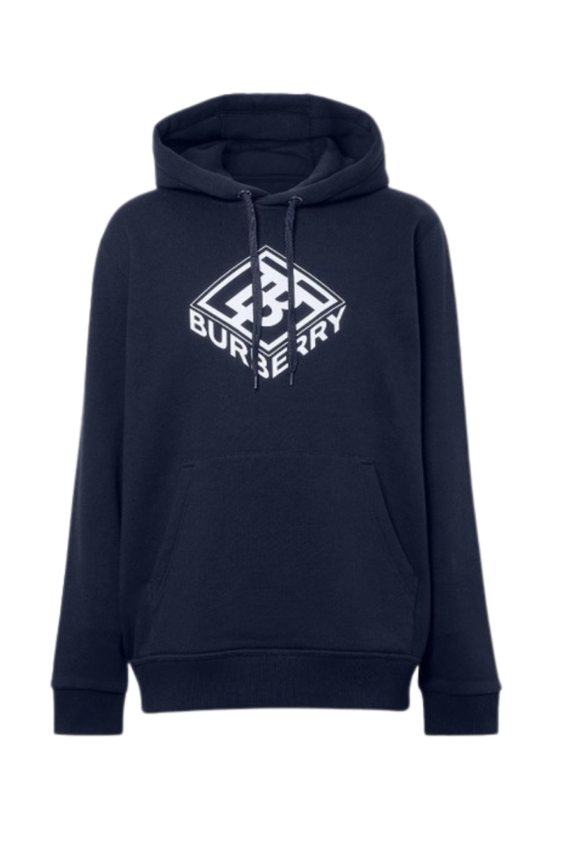 Burberry Ellison Logo Men Print Loopback Cotton Jersey Hoodie - Navy Blue