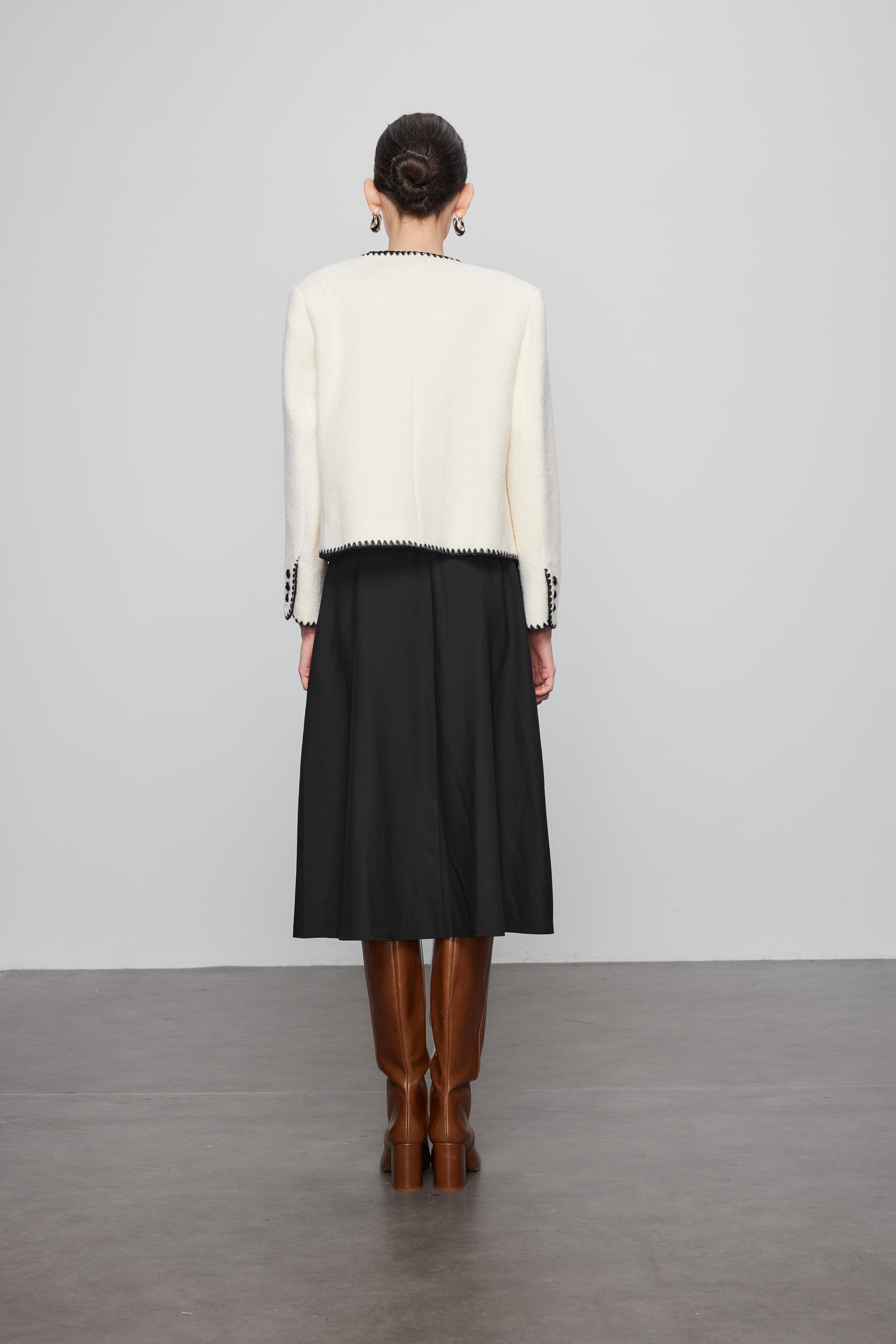 Max Simple Wool Jacket with Zigzag Trim White