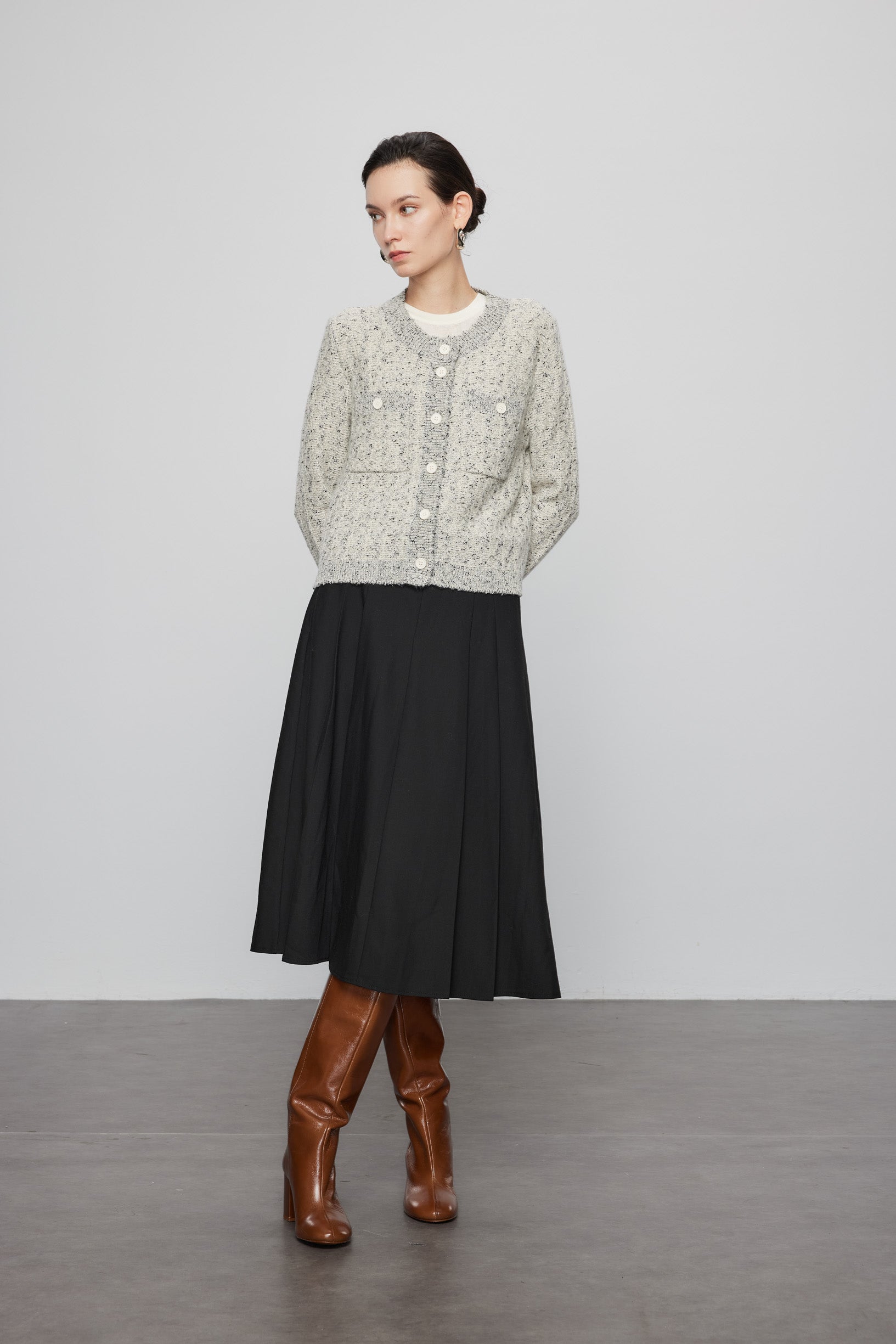 Max Simple Elegant Cashmere Cardigan_Light Grey