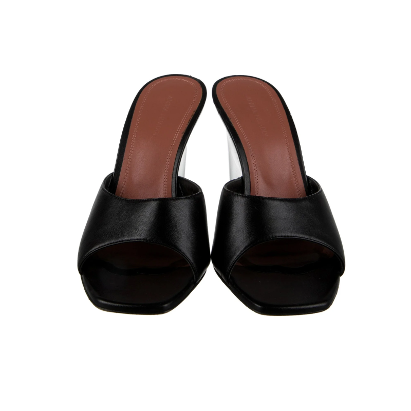 Womens | Amina Muaddi Leather Slide Wedge Heel Sandal Black