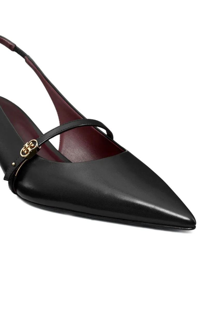 Tory Burch Double T Buckle Mary Jane Slingbacks in Black Leather