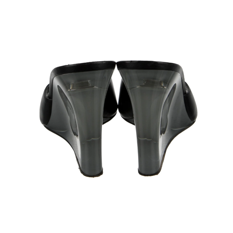 Womens | Amina Muaddi Leather Slide Wedge Heel Sandal Black